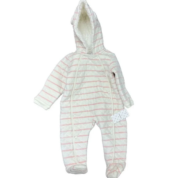 Nordstrom onepiece NWT Print Bunting in Ivory Egret- Pink Stripe 9 Months Baby - Picture 1 of 8